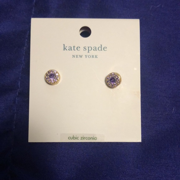 New Kate Spade Cubic Zirconia Purple Stud Earrings with Rhinestones - Picture 5 of 7